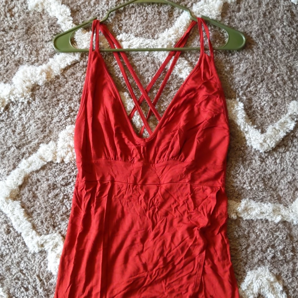 Sexy dark orange split maxi dress.